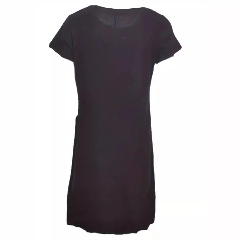 Vestido Midi Casual de Manga Corta para Mujer Cuello Redondo Color Sólido Poliéster Ajuste Holgado Vestido Recto Con Bolsillos