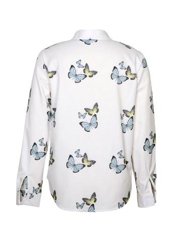 Women Butterfly Print Blouse Long Sleeve Button Down Shirt Casual Loose Lapel Top Spring Fashion Spandex Clothing