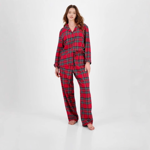 Women Casual Plaid Pajamas Long Sleeve Button Down Shirt And Pants Two Piece Sleepwear Nightwear Classic Plaid Home Wear