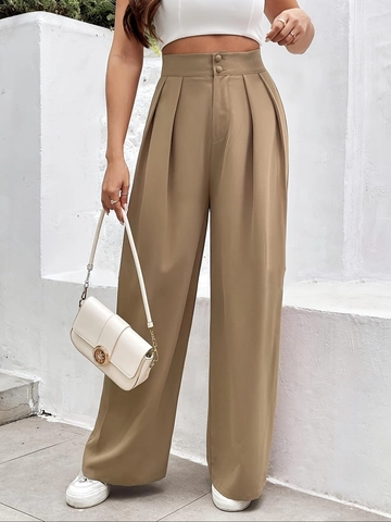 Pantalon de Costume Large à Taille Haute pour Femme Pantalon Décontracté Ample Droit Drapé Couleur Unie Bureau Navettage Pantalon Long