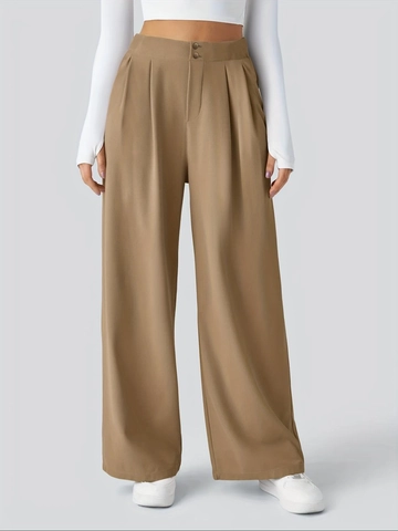 Pantalon de Costume Large à Taille Haute pour Femme Pantalon Décontracté Ample Droit Drapé Couleur Unie Bureau Navettage Pantalon Long