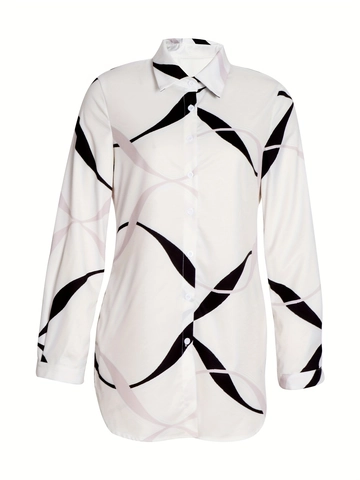 Camicetta Donna Stampa Geometrica Astratta Moda Manica Lunga Colletto a Punta Monopetto Camicia Casual Larga Top