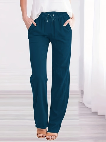 Pantaloni Casual da Donna Con Coulisse Vita Elastica Gamba Dritta Tinta Unita Larghi Traspiranti Pantaloni Lunghi Con Tasche Uso Quotidiano