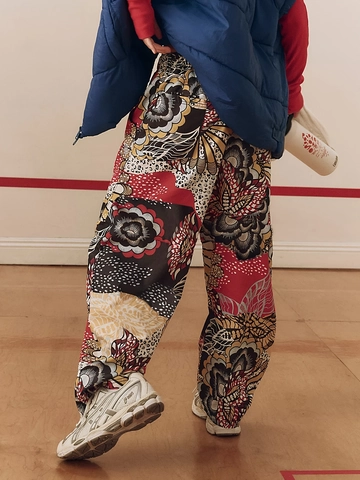 Pantalon Femme Léopard Patchwork Jambe Large Taille Haute Élastique Décontracté Rue Droit Pantalon Long Bohème Imprimé Mode