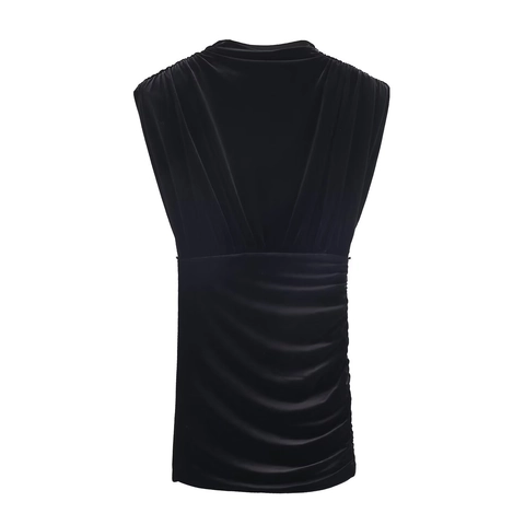 Elegante zwarte mouwloze fluwelen mini-jurk met schoudervullingen voor dames party clubwear nauwsluitende korte jurk