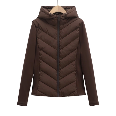 Women Casual Slim Fit Hooded Puffer Jacket Winter Long Sleeve Solid Color Quilted Coat Female Outerwear