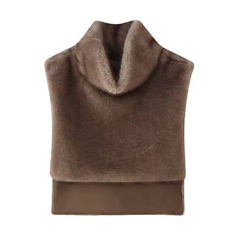 Women's Faux Fur Turtleneck Fake Collar Winter Warm Faux Mink Plush Sleeveless Vest Neck Warmer Half High Neck Bib Top