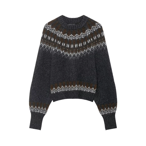 Γυναικείο Ρετρό Πουλόβερ Fair Isle Jacquard Στρογγυλή Λαιμόκοψη Μακρύ Μανίκι Χειμερινό Ζεστό Σκούρο Γκρι Streetwear