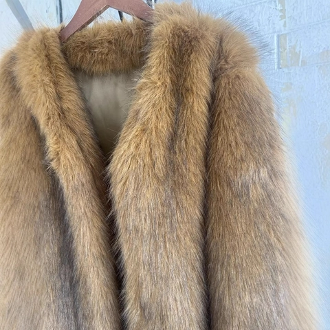 Women Elegant Faux Fur Coat Winter Warm Jacket Long Sleeve V Neck Open Front Loose Fit Solid Color Fashion Outerwear