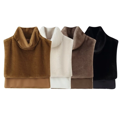 Damen Mode Kunstfell Rollkragen Weste Ärmellos Elegant Warm Herbst Winter Einfarbig Weste Außenbekleidung Oberteil