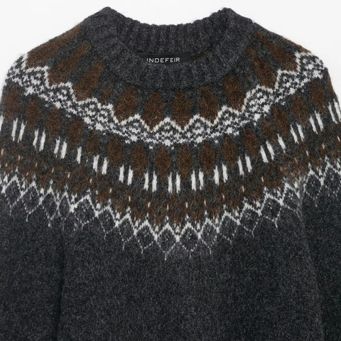 Γυναικείο Ρετρό Πουλόβερ Fair Isle Jacquard Στρογγυλή Λαιμόκοψη Μακρύ Μανίκι Χειμερινό Ζεστό Σκούρο Γκρι Streetwear