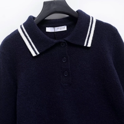 Dames Casual Gebreide Polo Trui Contraststreep Lange Mouw Slim Fit Pullover Preppy Stijl Gebreide Kleding Mode Herfst Winter Top