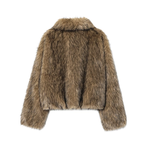 Women's Fashion Faux Fur Jacket Winter Warm Casual Zipper Outerwear Lapel Solid Color Long Sleeve Elegant Lady Coat