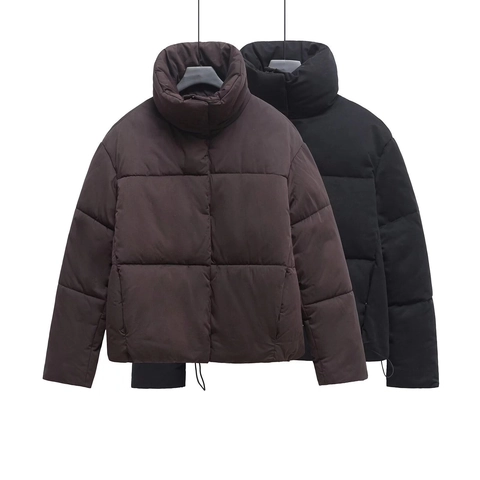 Chaqueta Acolchada de Moda para Mujer Cuello Alto Oversize Cálido Abrigo de Algodón de Invierno Color Sólido Streetwear Casual