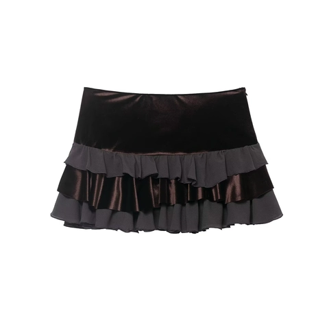 Damen Sexy Samt Spleißen Rüschen Minirock Lagenlook Unregelmäßiger Saum Hohe Taille Mode Chic Party Clubwear Rock