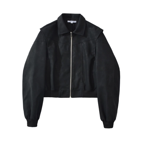 Women Faux Leather Bomber Jacket Solid Color Lapel Zipper Short Moto Biker Coat With Ribbed Trim Spring Autumn Outwear