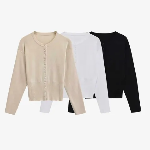 Γυναικεία Μόδα Πλεκτή Ζακέτα Πουλόβερ Στρογγυλή Λαιμόκοψη Μονόπετη Μακριά Μανίκια Ριμπ Μονόχρωμη Casual Πλεκτή Ζακέτα
