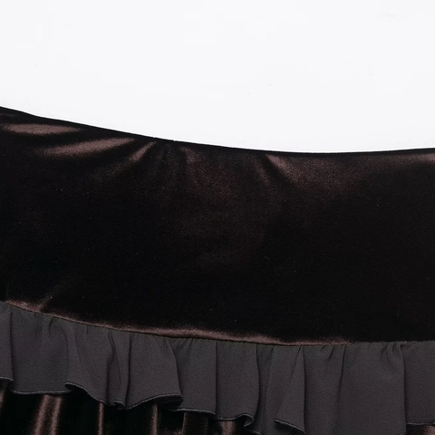 Damen Sexy Samt Spleißen Rüschen Minirock Lagenlook Unregelmäßiger Saum Hohe Taille Mode Chic Party Clubwear Rock