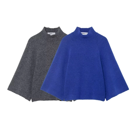 Women Mock Neck Knit Sweater Polyester Long Sleeve Drop Shoulder Pullover Solid Color Loose Warm Fashion Jumper Top