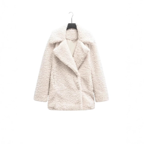 Women Faux Fur Sherpa Fleece Mid-length Coat Lapel Collar Solid Color Warm Winter Outerwear Streetwear Jacket For Daily Use