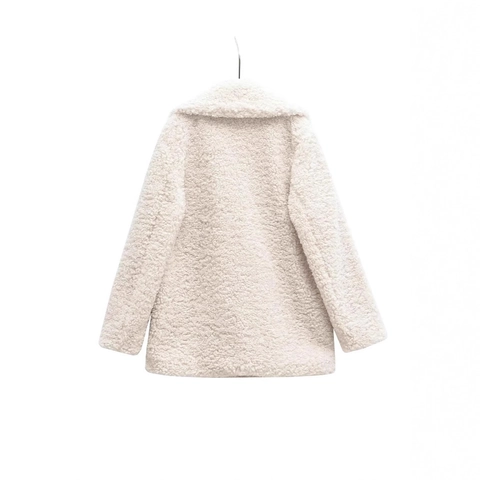 Women Faux Fur Sherpa Fleece Mid-length Coat Lapel Collar Solid Color Warm Winter Outerwear Streetwear Jacket For Daily Use