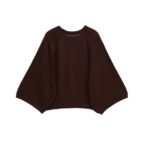 Suéter de Punto Holgado Informal para Mujer Cuello Redondo Manga Murciélago Top Corto Color Sólido Mezcla de Algodón