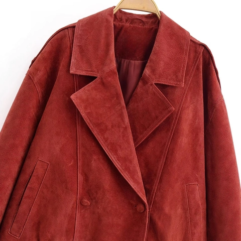 Giacca in Finta Scamosciata Donna Doppiopetto Collo a Bavero Manica Lunga Capispalla Casual Tasca Cappotto Corto Streetwear