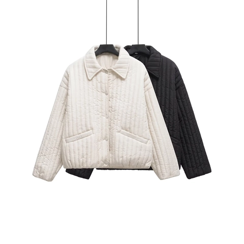 Damen Casual Vertikal Gesteppte Jacke Mit Herz Knöpfen Revers Langarm Wattierter Baumwollmantel Herbst Winter Warm Oberbekleidung