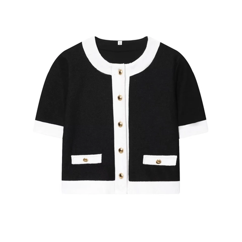 Women Contrast Color Patchwork Short Sleeve Top And Wide Leg Pants Two Piece Set French Elegant Knitted Leisure Suit