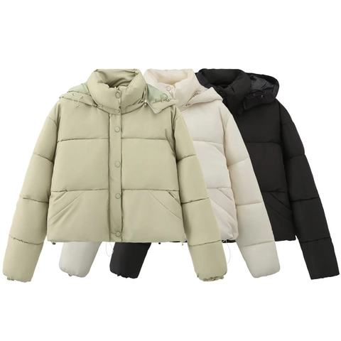 Dames Mode Casual Gewatteerde Puffer Jas Met Capuchon Effen Kleur Kort Doorgestikt Bovenkleding Voor Winter Dagelijks Gebruik Warm Winddicht