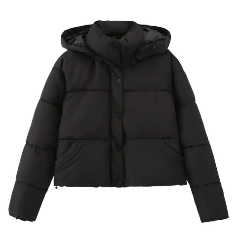Dames Mode Casual Gewatteerde Puffer Jas Met Capuchon Effen Kleur Kort Doorgestikt Bovenkleding Voor Winter Dagelijks Gebruik Warm Winddicht
