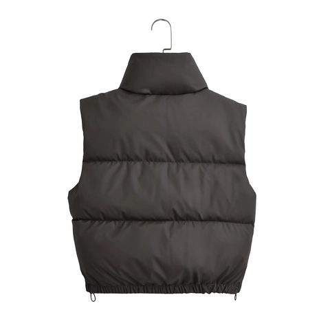 Gilet Rembourré Décontracté pour Femmes Hiver Chaud Col Montant Matelassé Veste Sans Manches Ample Avec Ourlet à Cordon Réglable