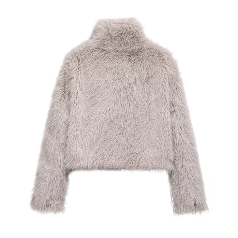 Damen Mode Kunstpelz Kurzjacke Stehkragen Warm Langarm Cropped Oberbekleidung Mantel Herbst Winter Streetwear