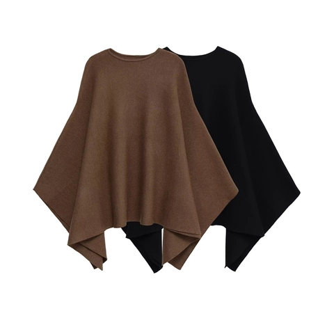 Dames Casual Ronde Hals Losse Gebreide Cape Pullover Oversized Effen Kleur Poncho Trui Top Voor Herfst Winter