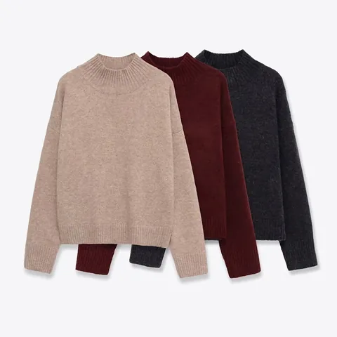 Γυναικείο Πλεκτό Πουλόβερ Mock Neck Μακρυμάνικο Casual Drop Shoulder Μονόχρωμο Φθινόπωρο Χειμώνας Ζεστό Top