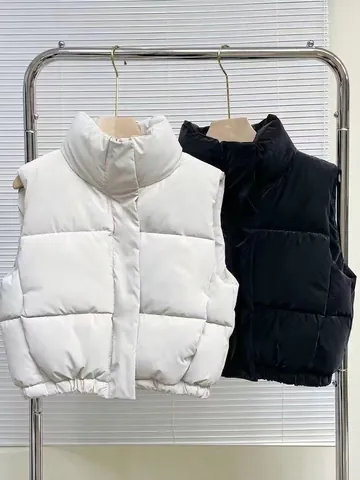 Damen Casual Stehkragen Gesteppte Puffer Weste Ärmellos Warm Gepolsterte Jacke Baumwolle Gefüllt Weste Mit Saum Kordelzug