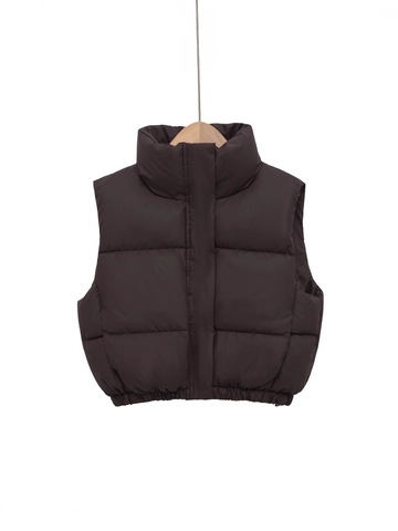 Women Fashion Stand Collar Puffer Vest Solid Color Cropped Quilted Sleeveless Jacket Warm Winter Padded Waistcoat