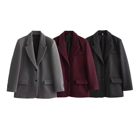 Chaqueta Blazer de Mujer Casual Oversize Con Hombreras Cuello de Solapa Botonadura Sencilla Abrigo Color Sólido Streetwear