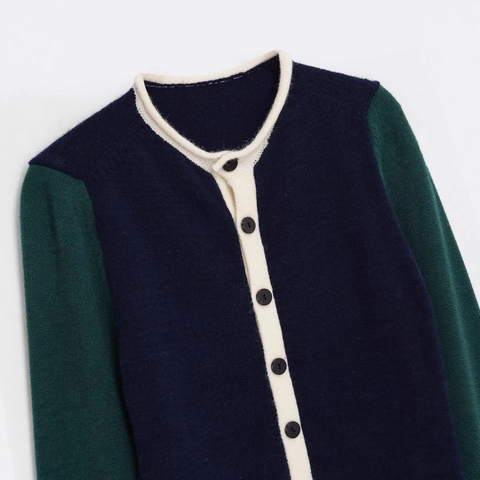 Cardigan en Tricot Contrasté Rétro pour Femmes Col Rond Manches Longues Simple Boutonnage Pull Manteau Haut