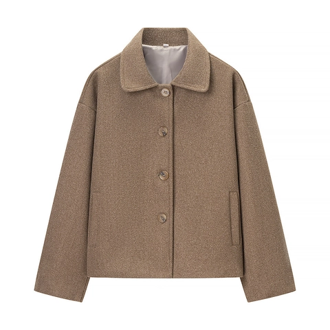 Women Casual Lapel Woolen Jacket Single Breasted Drop Shoulder Short Coat Solid Color Autumn Winter Outerwear For Ladies