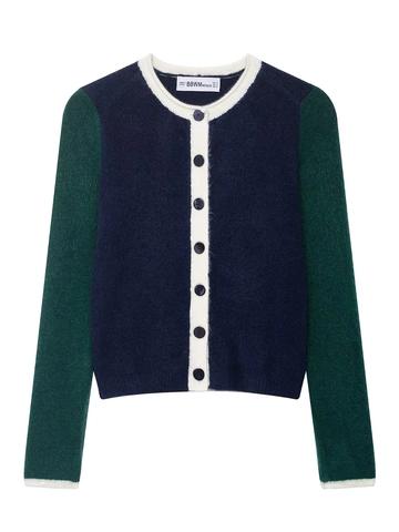 Cardigan in Maglia Color Block Vintage da Donna Manica Lunga Girocollo Patchwork Maglione a Contrasto Abbigliamento Quotidiano