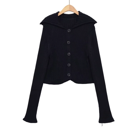 Dames Geribbelde Breisel Vest Grote Revers Enkele Rij Knopen Kort Trui Jasje Effen Kleur Lange Mouwen Casual Top