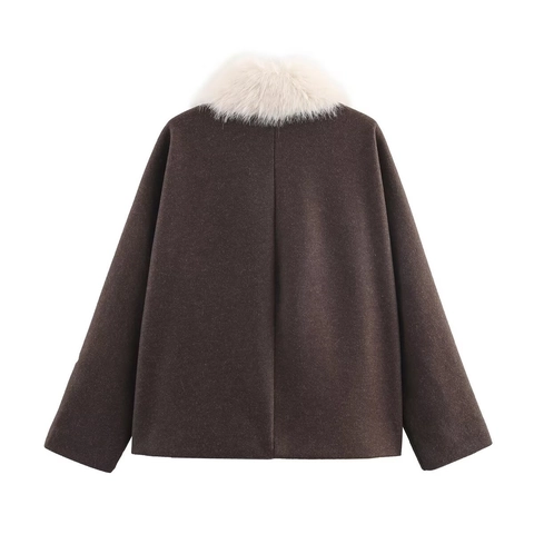 Cappotto In Lana Da Donna Inverno Con Collo In Pelliccia Sintetica Moda Ampio Monopetto Capispalla Medio Corto Giacca Calda