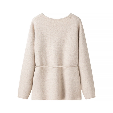 Damen Elegant Einfarbig Strickjacke Locker Langarm V-Ausschnitt Schnürung Gürtel Strickoberteil Herbst Winter Casual Weiche Strickmode