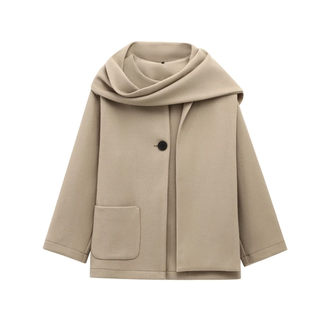 Cappotto in Poliestere da Donna con Collo a Sciarpa Autunno Inverno Tinta Unita Manica Lunga Casual Capispalla Caldi