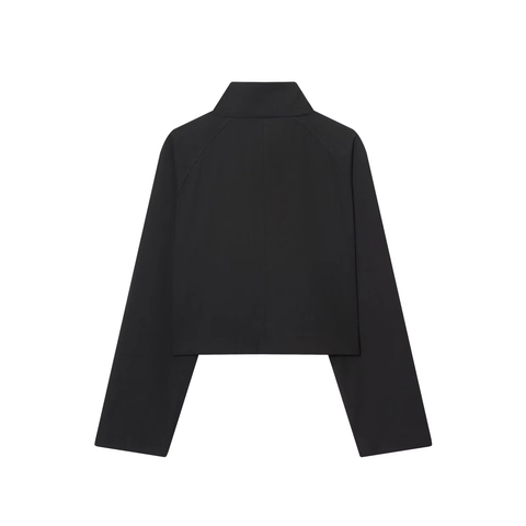 Damen Casual Stehkragen Zweireihig Kurze Jacke Minimalistisch Polyester Raglanärmel Schwarz Oberbekleidung Mode Top