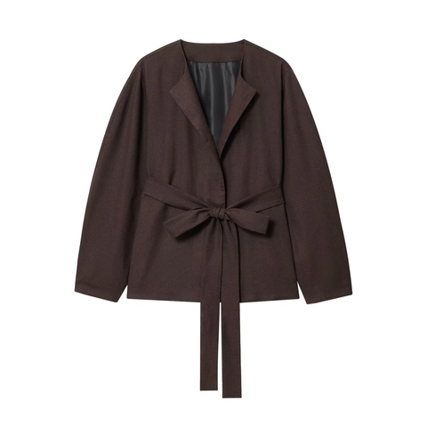 Chaqueta Abrigo de Estilo Kimono para Mujer Otoño Color Sólido Solapa Manga Larga con Cinturón Moda Streetwear
