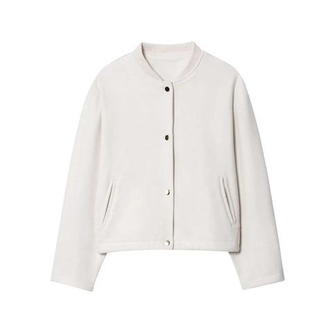 Damen Casual Weiße Baseball Jacke Mit Rundhalsausschnitt Lockere Einreihige Langarm Streetwear Außenbekleidung Mantel