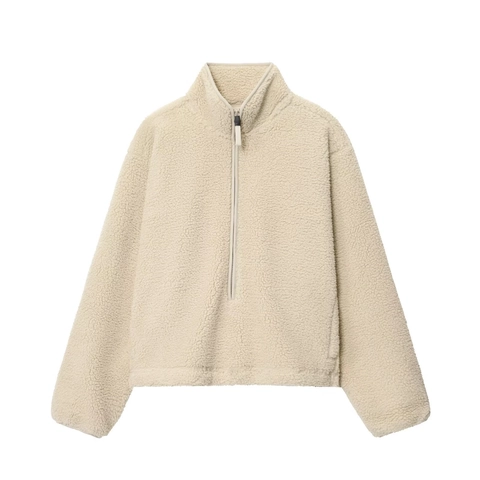 Sweat-shirt en Polaire Sherpa Décontracté pour Femmes Demi-fermeture Éclair Col Montant Manches Longues Pull Ample Chaud Hiver