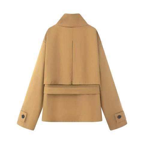 Damen Stehkragen Gürtel Trenchcoat Military Utility Jacke Casual Streetwear Multi Taschen Herbst Mode Oberbekleidung